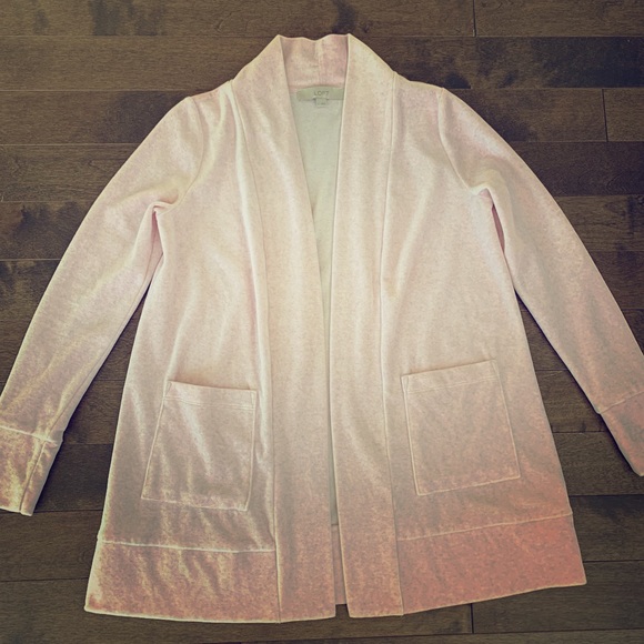 LOFT Sweaters - Pink velour open cardigan